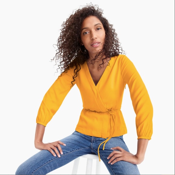 J. Crew Tops - J.Crew Drapey Crepe Faux Wrap Top Navy Blue